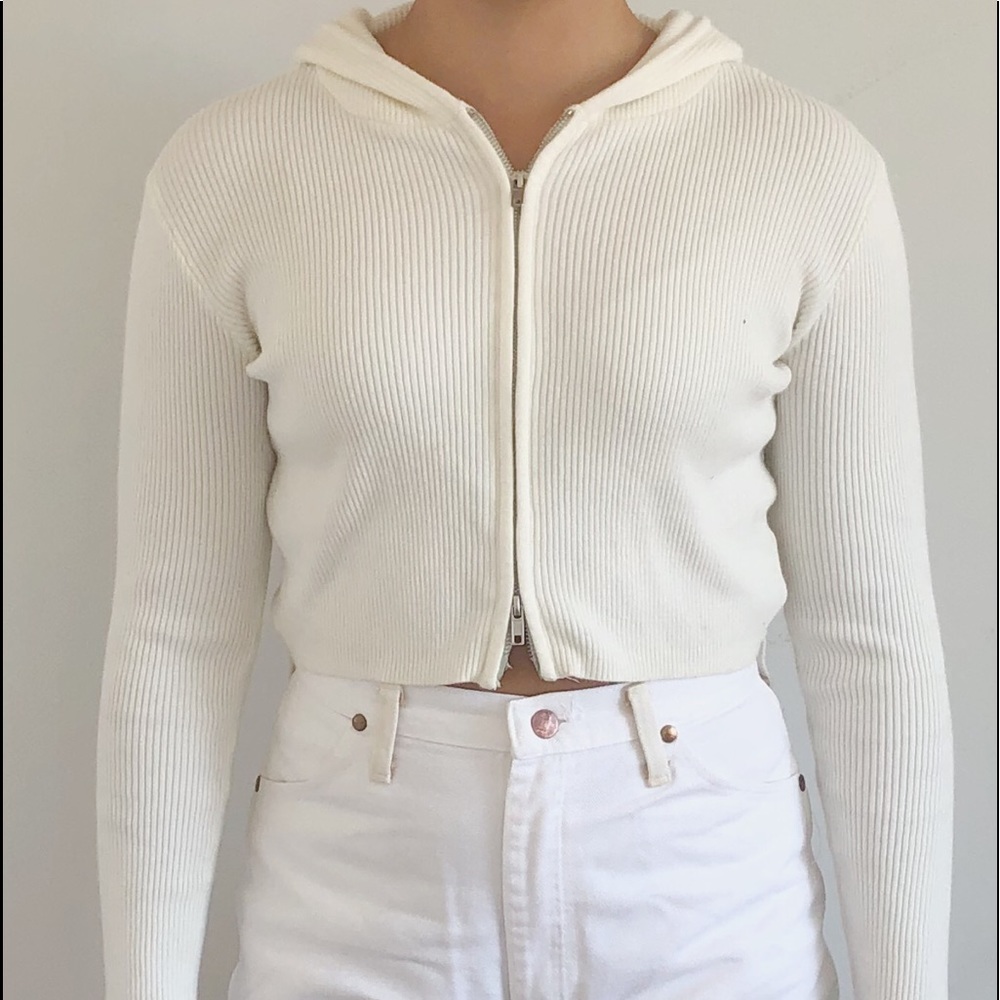Brandy Melville ribbed white zip up jacket